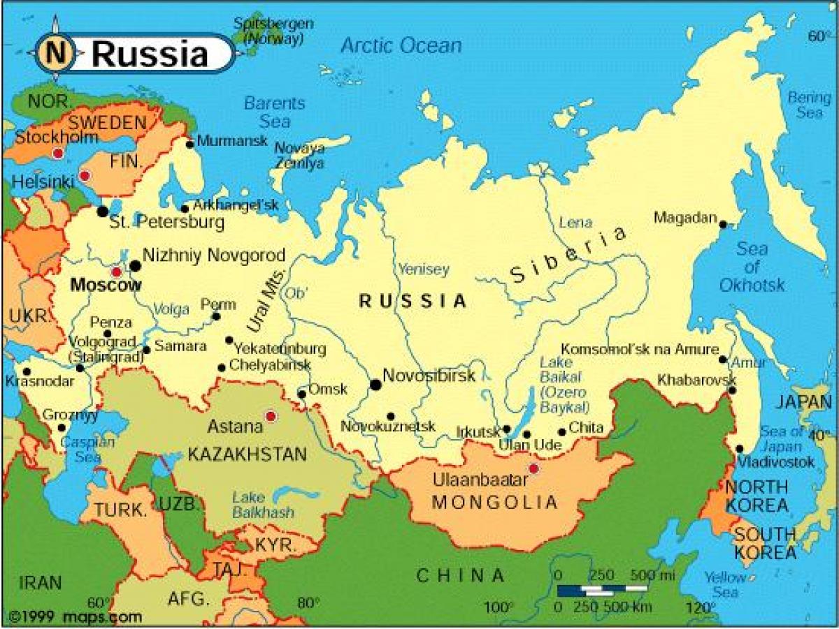 Rusland en de omringende landen in kaart