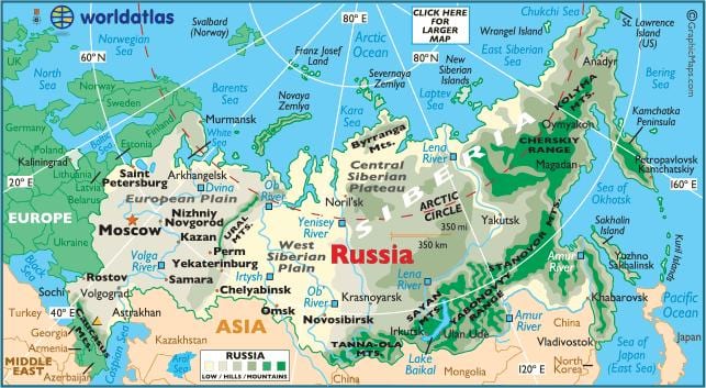 kaart van oost-Rusland