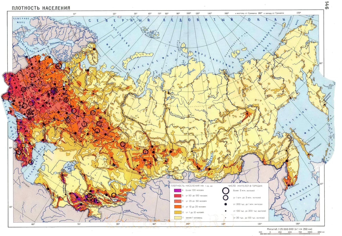 Rusland kaart bevolkingsdichtheid