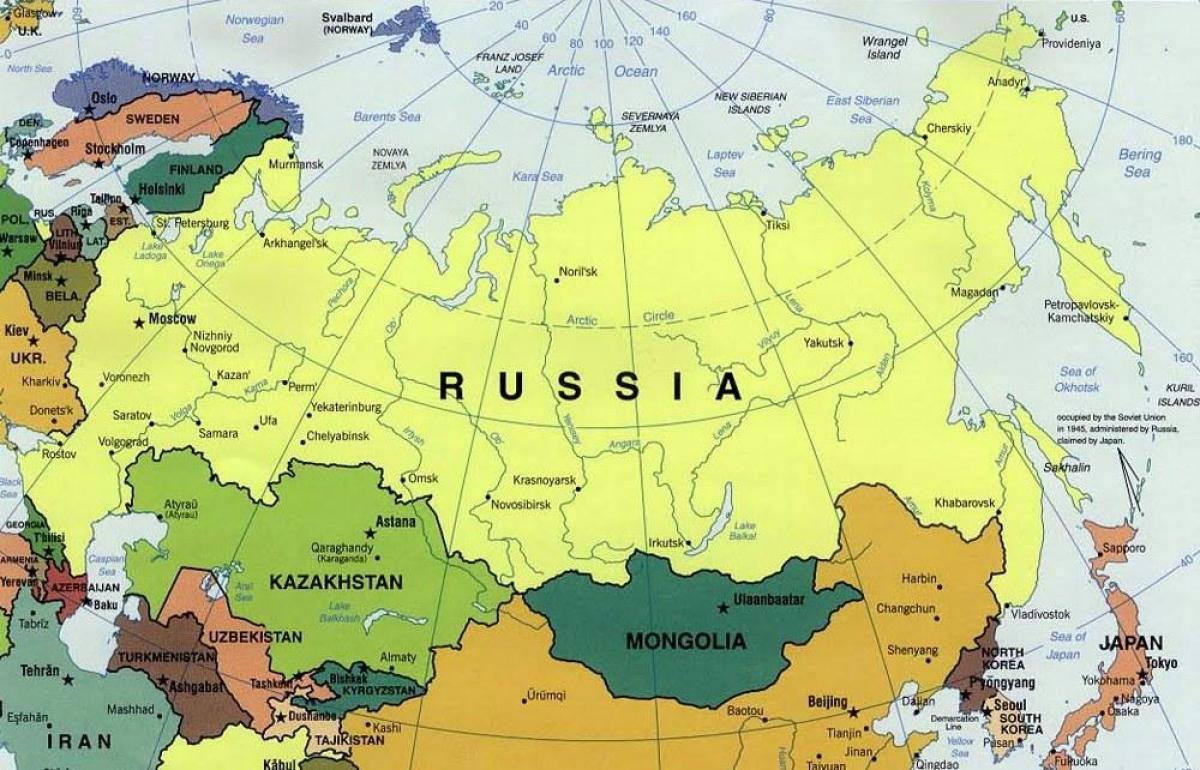 kaart van Rusland en aangrenzende landen
