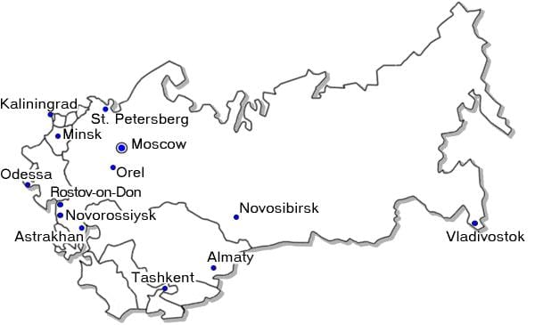 kaart van Rusland met grote steden