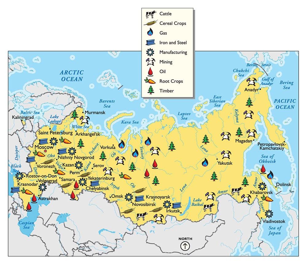 bron kaart van Rusland