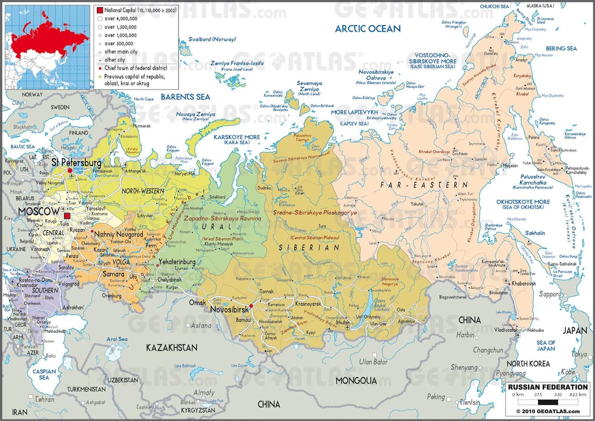 kaart van Rusland staten