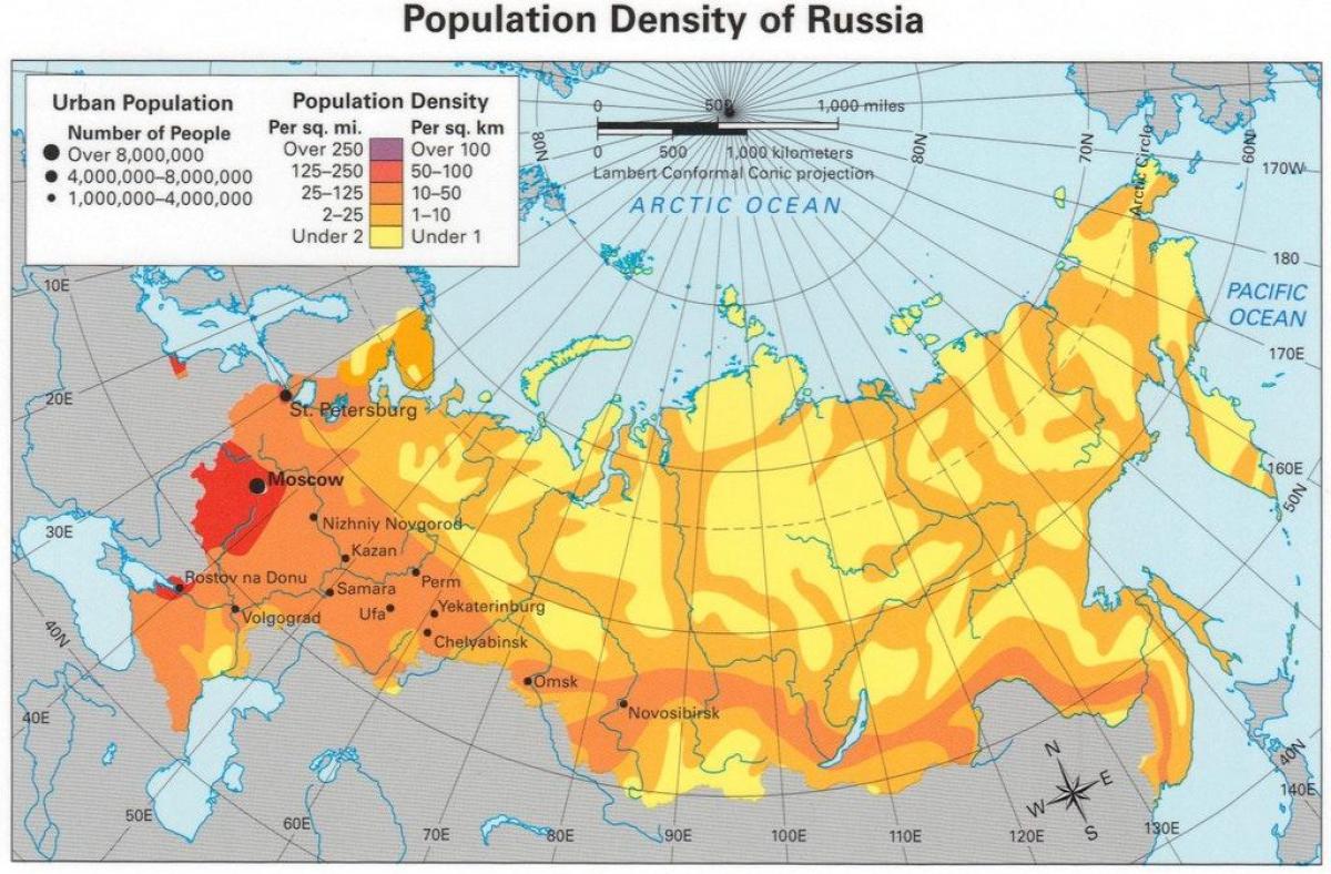 Russische bevolking kaart Bevolking kaart van Rusland (OostEuropa