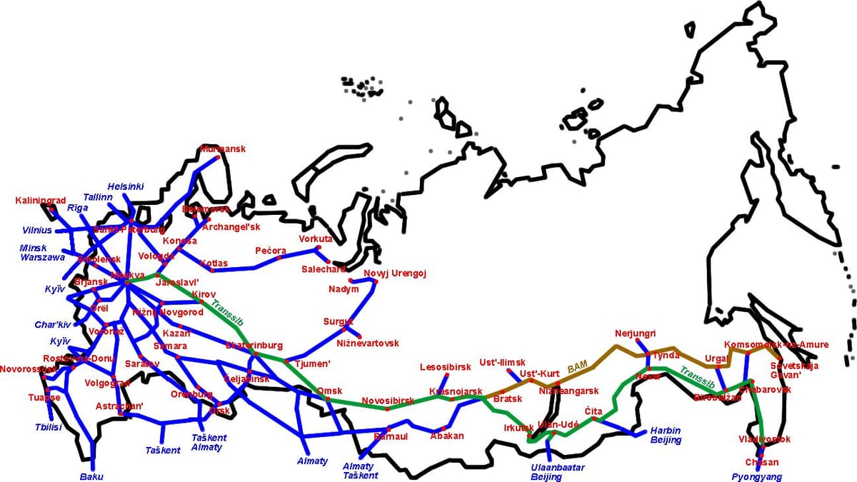 kaart van de russische spoorwegen
