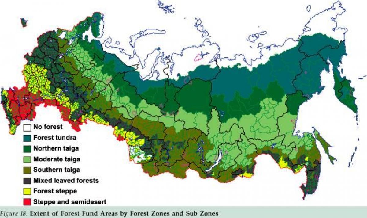 Russische taiga kaart - Taiga in Rusland kaart (Oost-Europa - Europa)