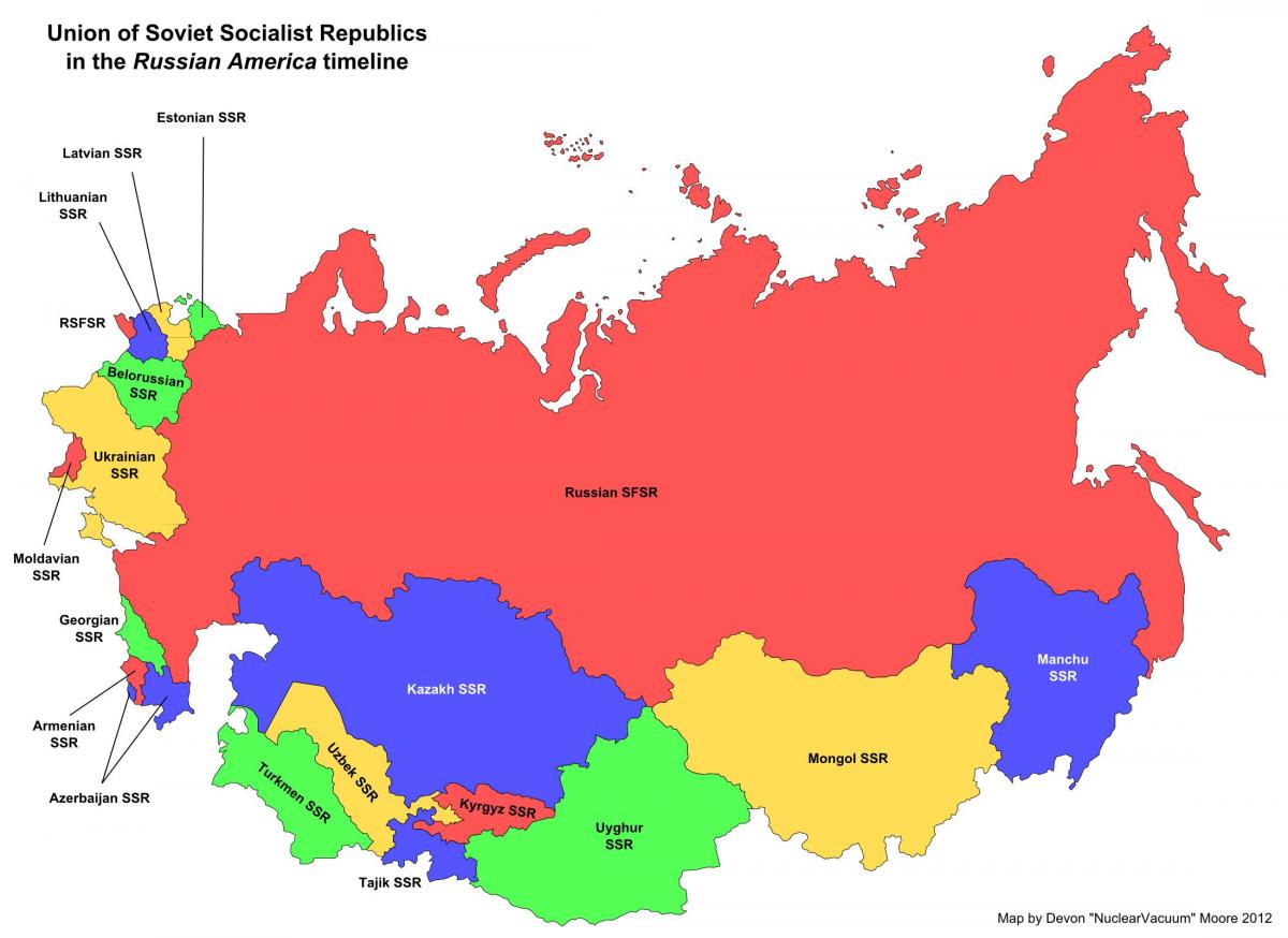 Rusland tegen de Sovjet-unie kaart