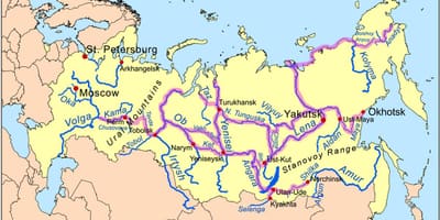 Kaart van de rivieren in Rusland