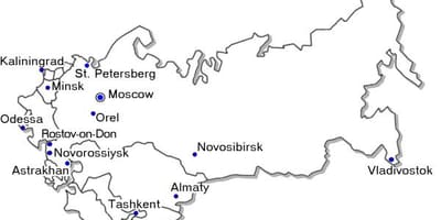 Kaart van Rusland met grote steden