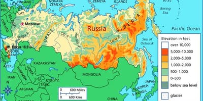 Hoogte kaart van Rusland